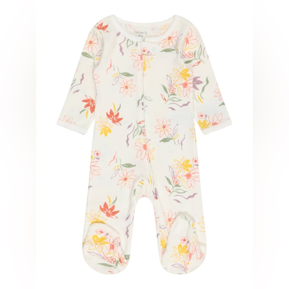 Carter's Zip Up Sleep and Play White Flowers Overall